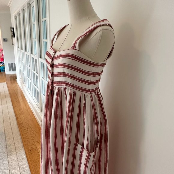 Three Graces London Red & White Vertical Striped Button Down Dress Women's US 2 - Picture 5 of 6